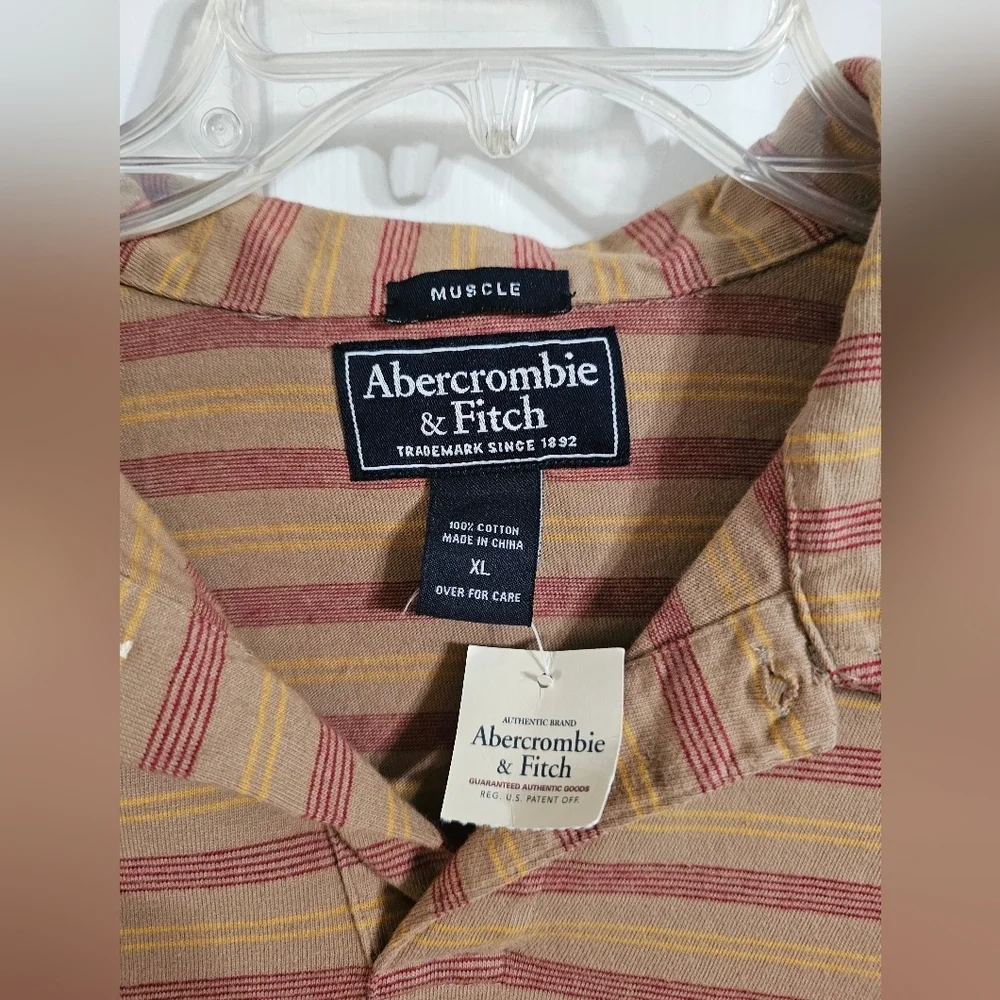 Abercrombie & Fitch Men’s XL Striped Polo Tan Cotton Y2K Preppy Retro Heritage - Picture 4 of 6